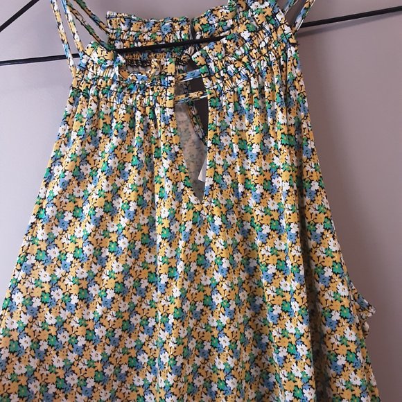 LOFT Green White Yellow Floral Flowy Boho Halter Cami Tank Top, New! Small - Picture 6 of 13